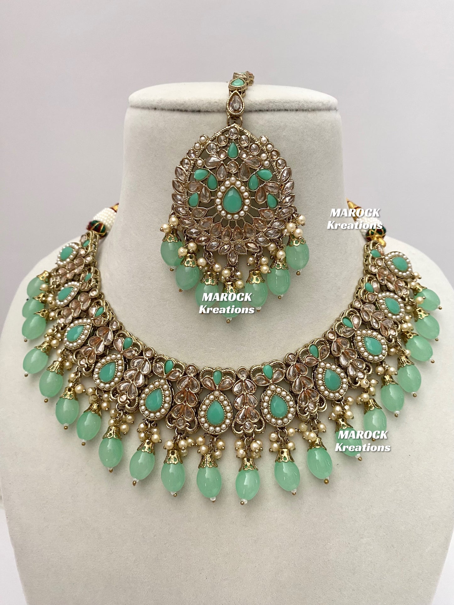 Antique Gold/Mint Polki Necklace set