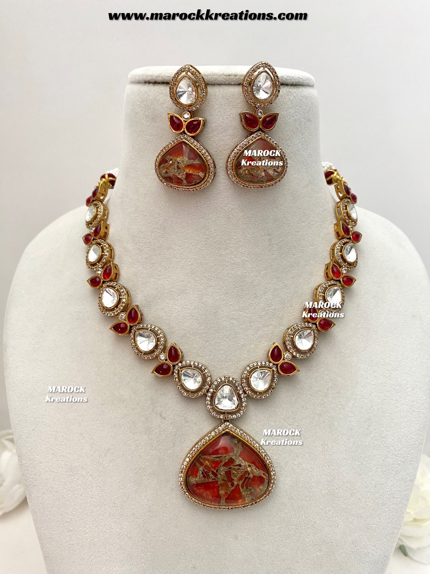 Narisha Premium Quality tyani inspired Kundan doublet stone Statement Necklace set