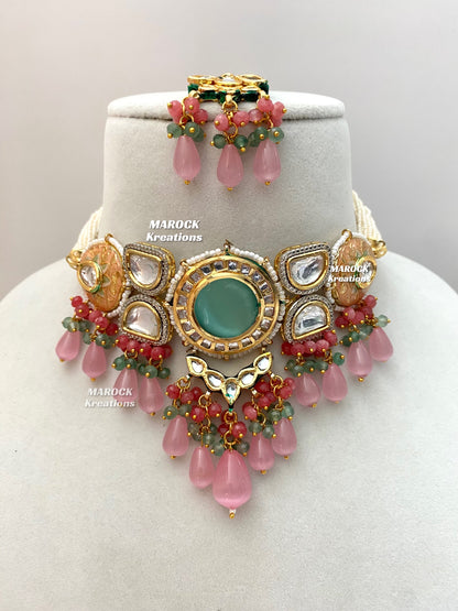 Nia Premium Quality uncut Kundan Meenakari Statement Choker set