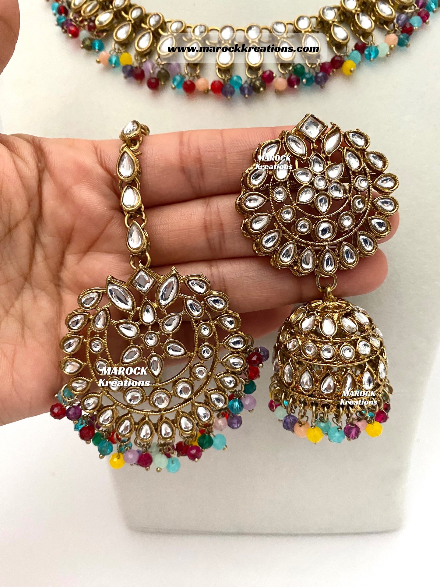 Kundan Necklace set comes with Jhumki Earrings and Tikka