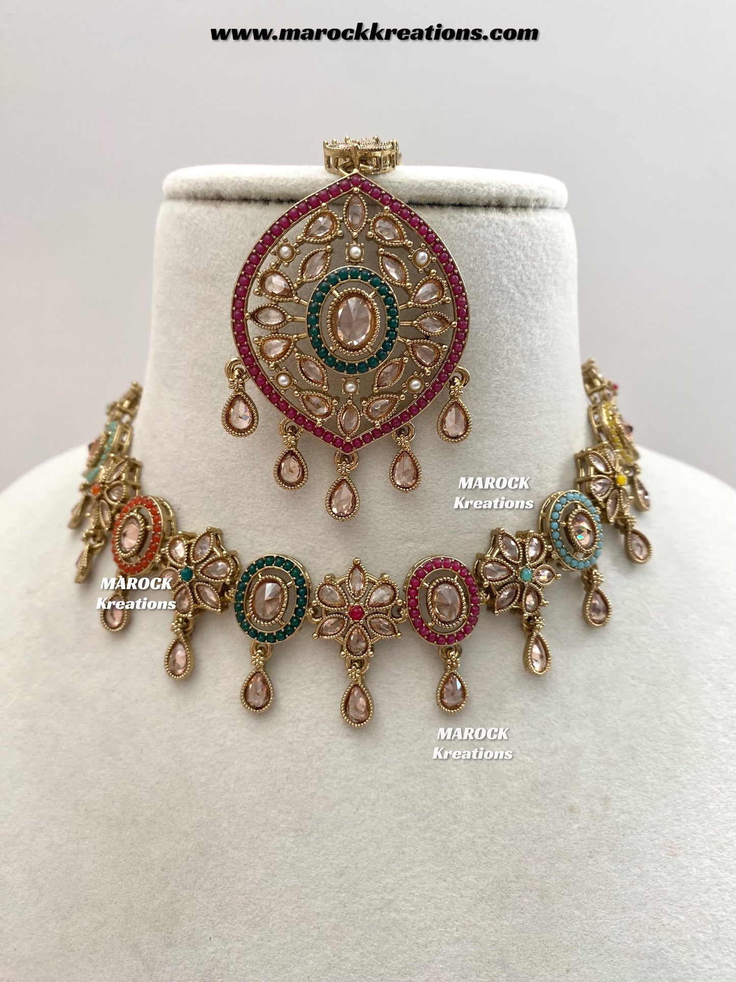 Mavis Antique Gold Polki Necklace set