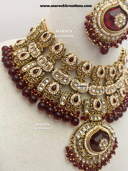 Kanishka Premium Quality Kundan Maroon/Dark Red Statement Bridal set