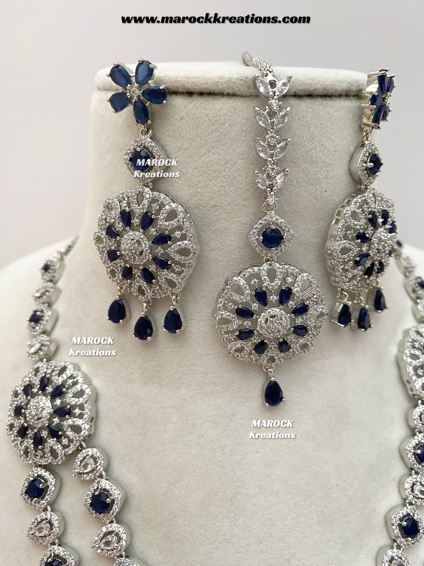 Shiba Silver American Diamond double layer Necklace set