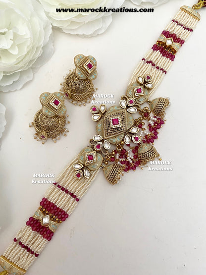 Habibi Premium Quality Gold plated Rajwadi Meenakari choker set