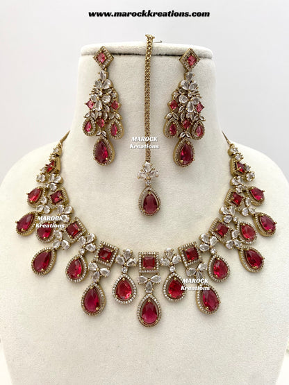 Erona Antique Gold American Diamond Statement Necklace set