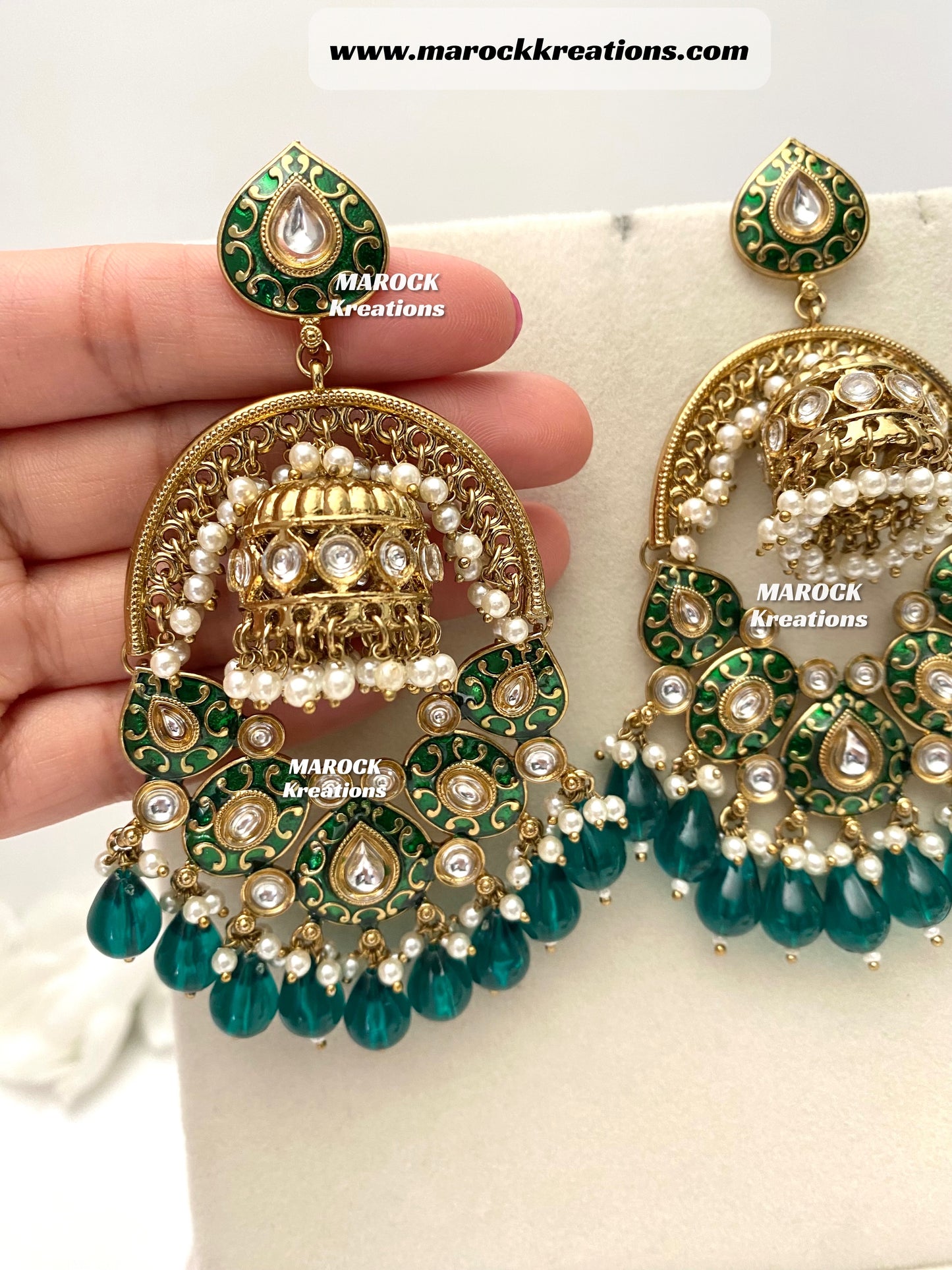 Tanya Bollywood style Kundan Meenakari Statement Earrings