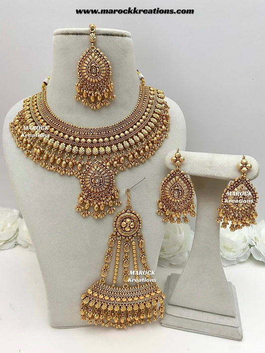 Aarti Premium Quality Gold plated necklace set comes with Passa/Jhoomer