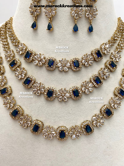 Arvin Antique Gold American Diamond triple layer Statement Necklace set