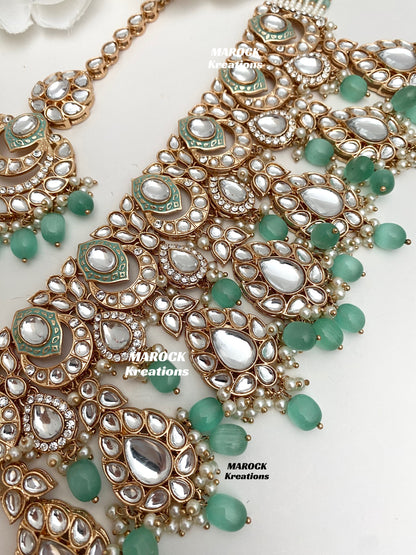 Kaniz Premium Quality Rose Gold Kundan Meenakari Choker/Necklace set