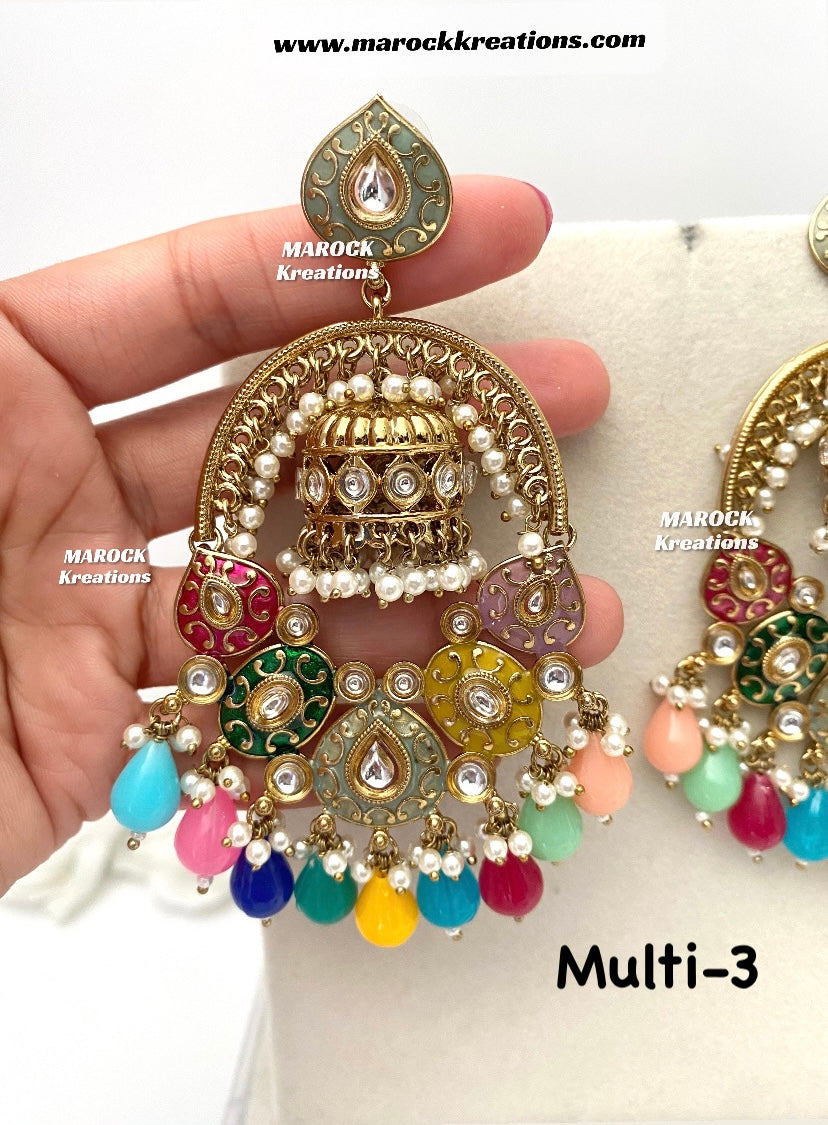 Tanya Bollywood style Kundan Meenakari Statement Earrings