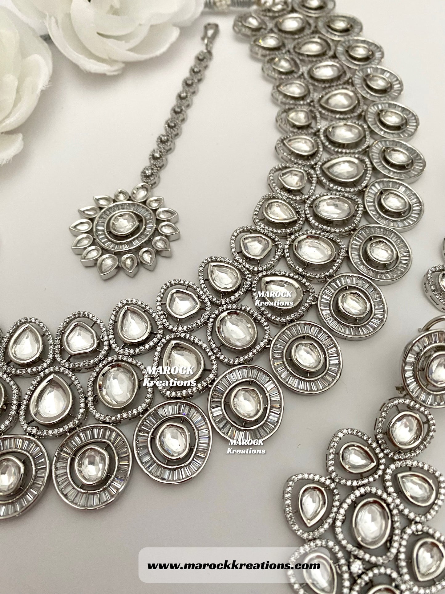 Tyani inspired Premium Quality Silver Real kundan Necklace set