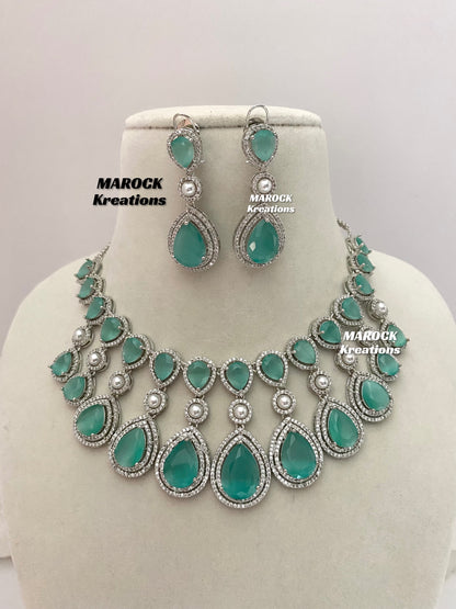 American Diamond Silver/Mint Necklace set