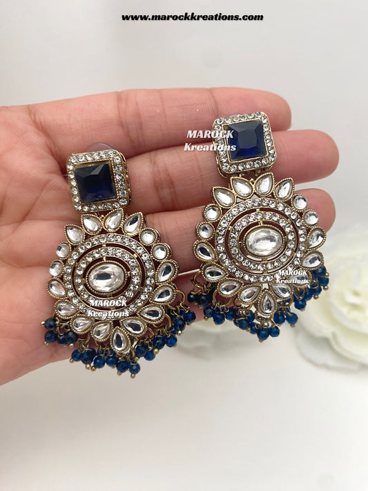 Antique gold Kundan Navy Blue Earrings