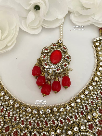 Antique Gold Pakistani Red Necklace set