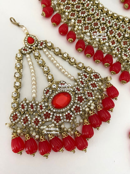 Antique Gold Pakistani Red Necklace set