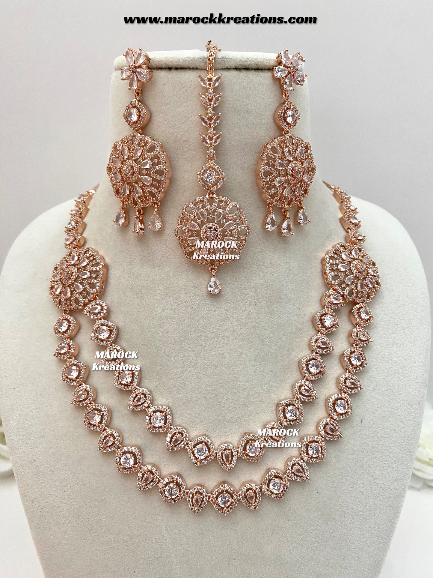 Shiba Rose Gold American Diamond double layer Necklace set