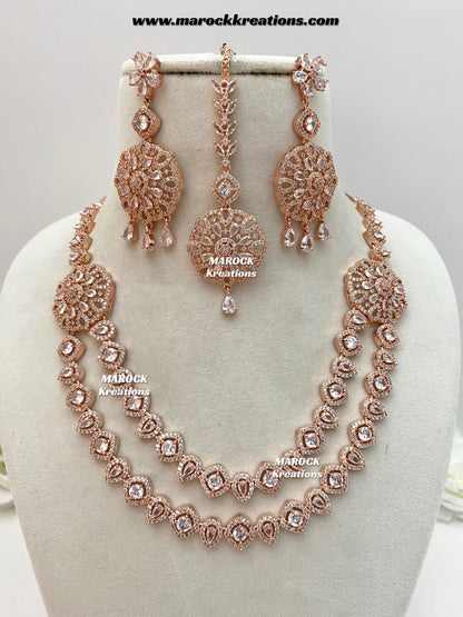 Shiba Rose Gold American Diamond double layer Necklace set