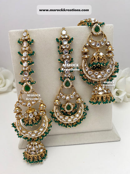 Premium Quality Kundan Oversized Statement Jhumki Earrings and tikka set