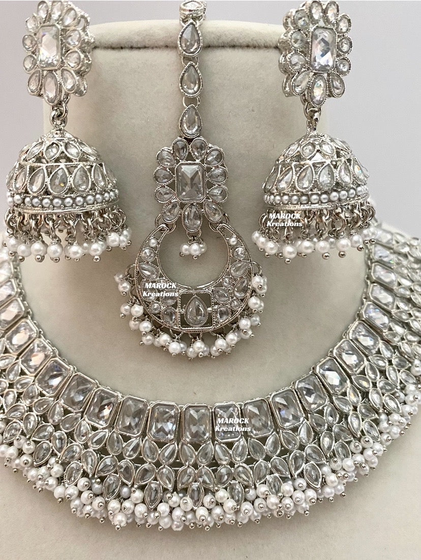 Silver Polki Necklace set