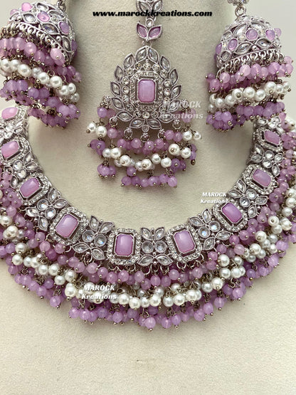 Tashfeen Silver Polki Choker/necklace set