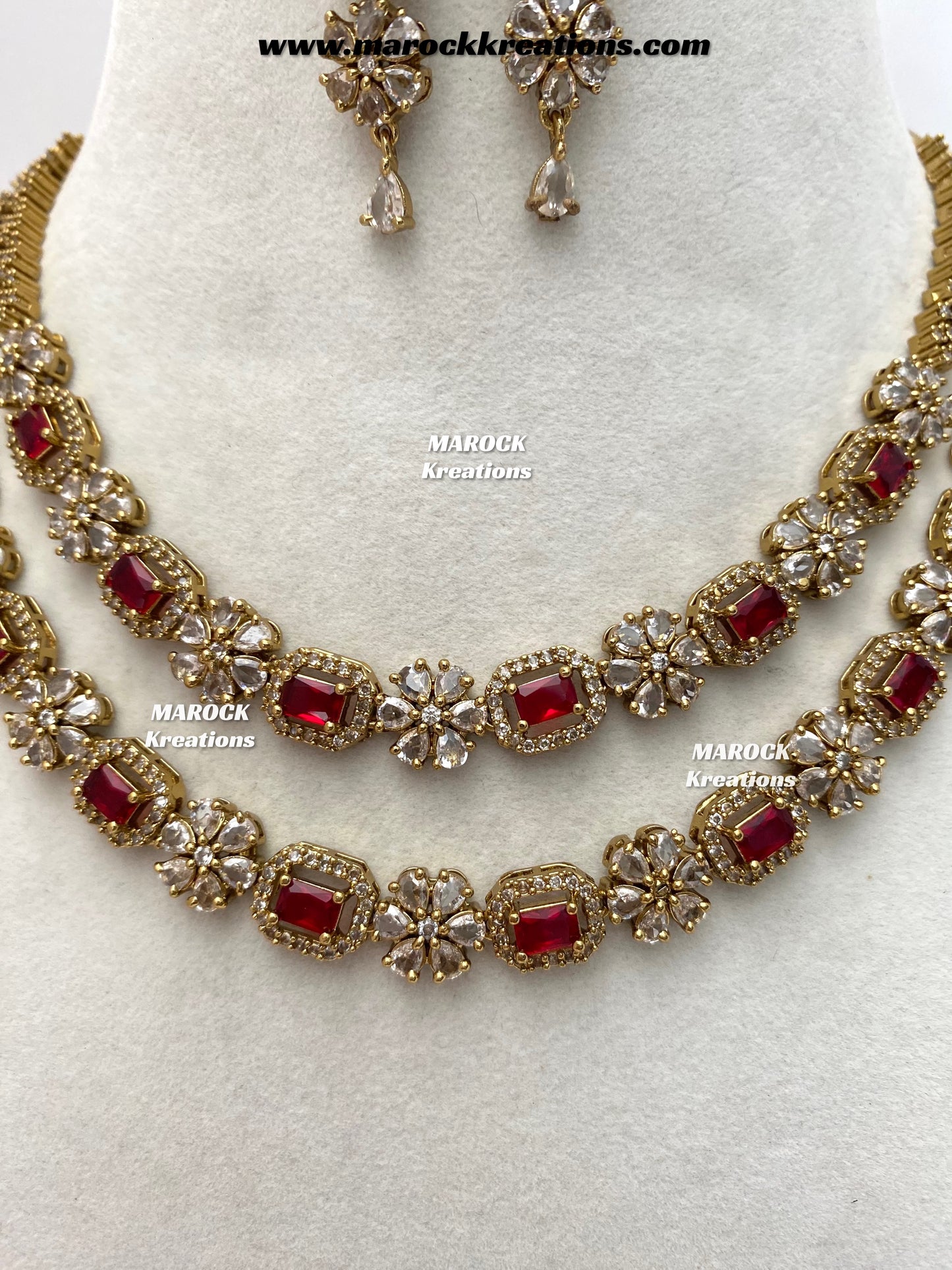 Sineka Antique Gold American Diamond double layer Statement Necklace set