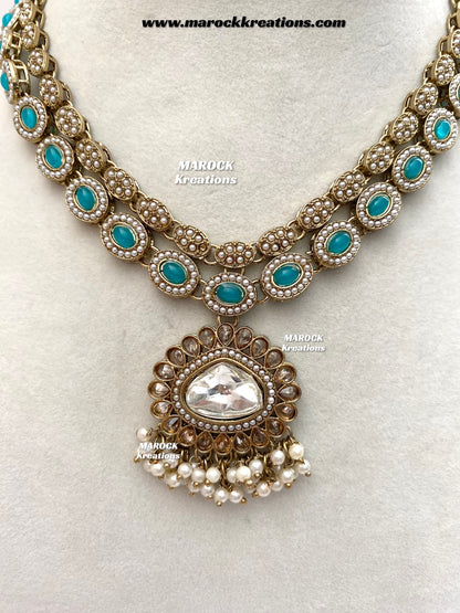 Nadira Kundan Polki double layer Necklace set