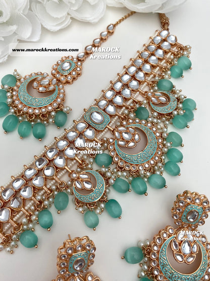 Rose Gold Kundan Meenakari Choker set