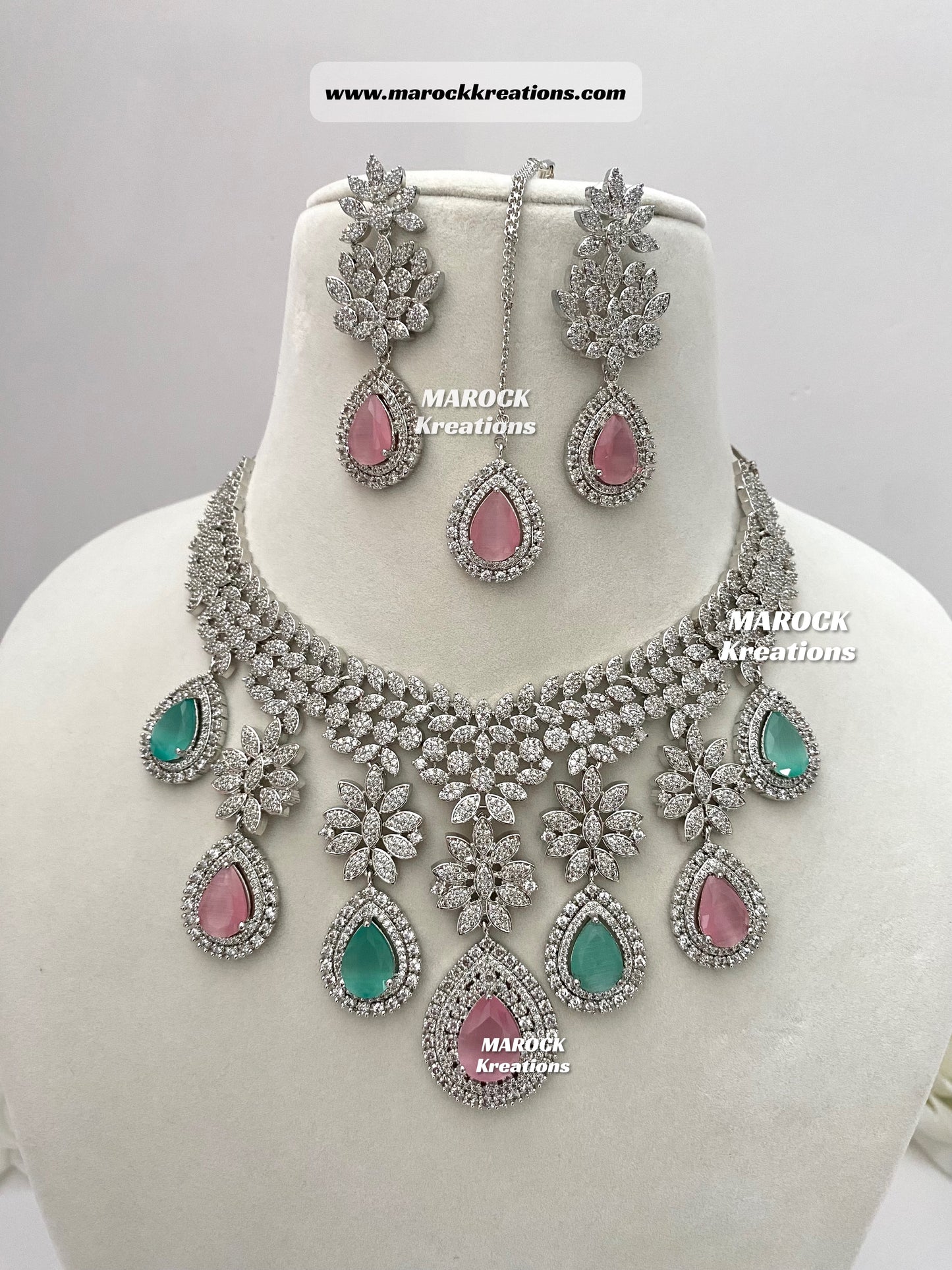 Silver American Diamond Statement Necklace set