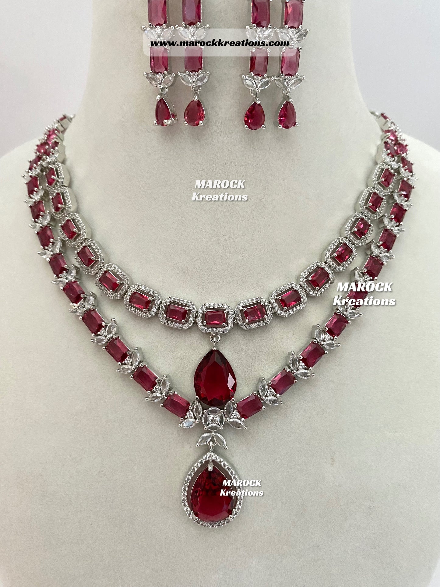 Silver American Diamond Double layer Necklace set