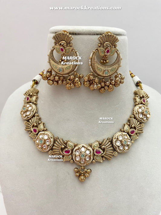 Nafeesa Premium Quality Gold Plated Rajwadi Necklace set