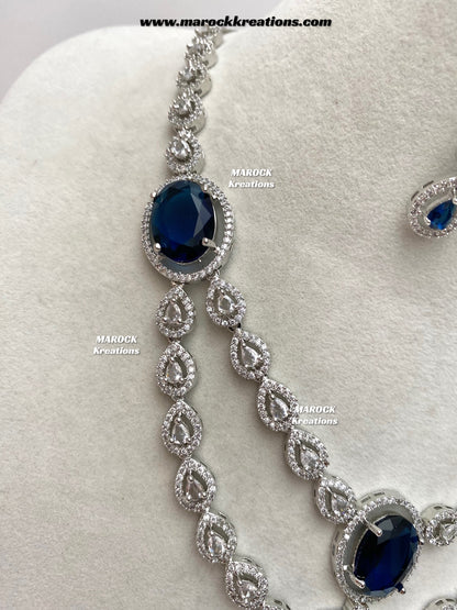 Zehra Silver American Diamond Double layer Necklace set