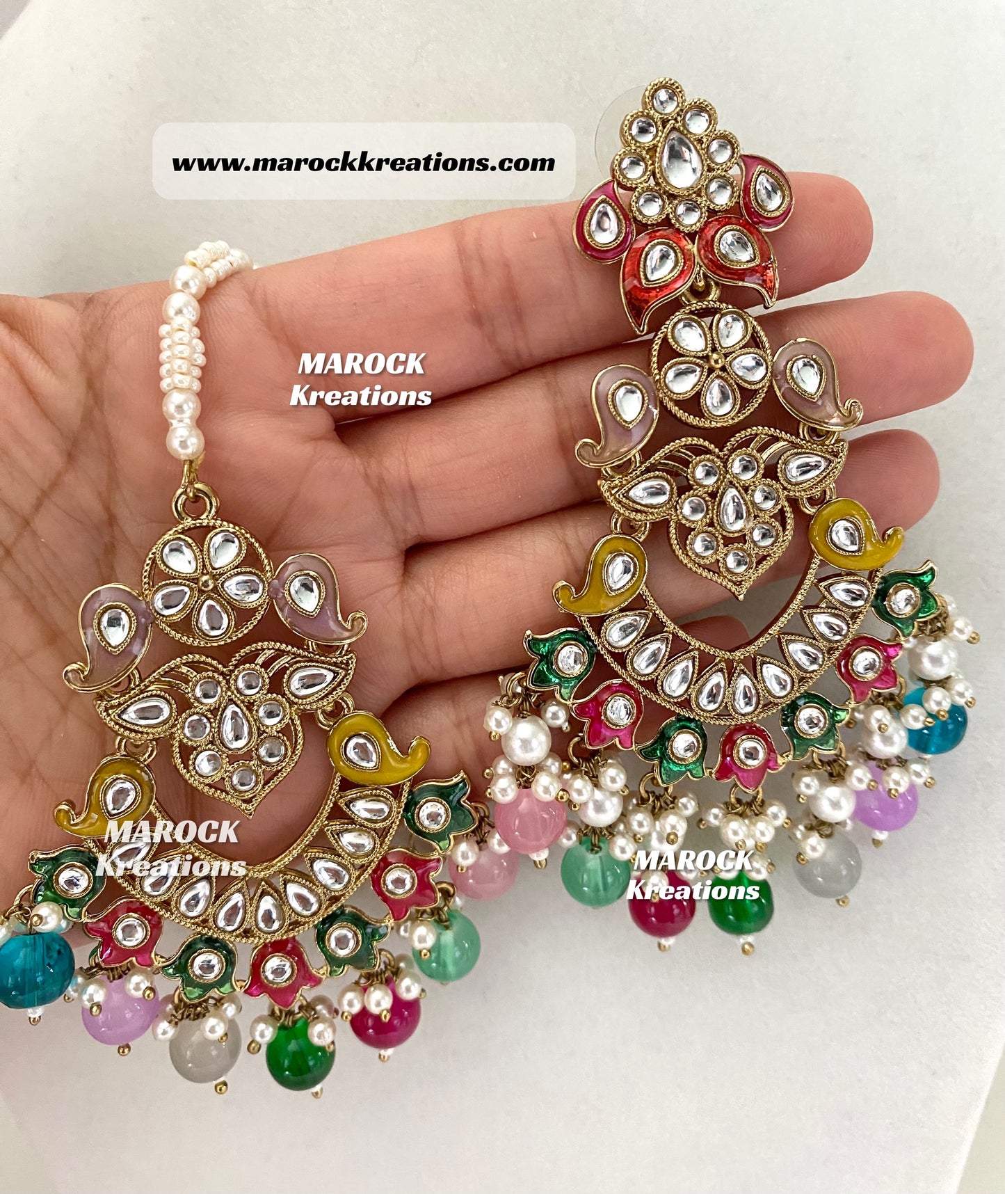 Premium Quality Kundan Meenakari Statement Earrings and tikka set