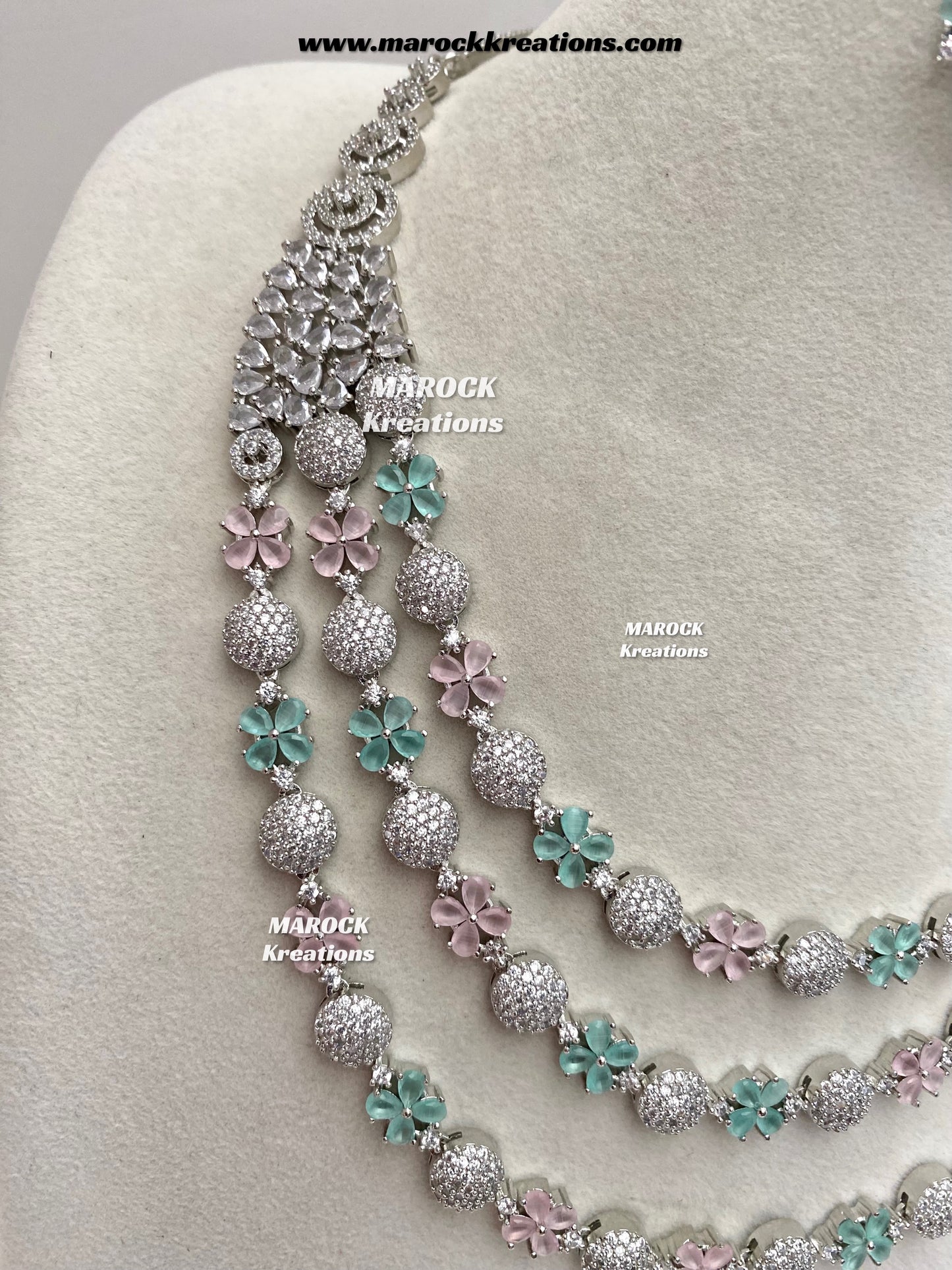 Kristin Silver American Diamond triple layer Necklace set