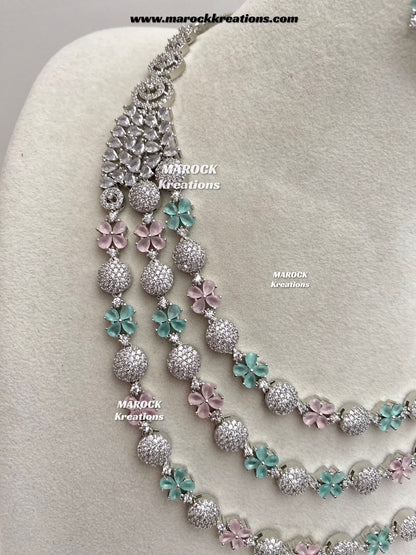 Kristin Silver American Diamond triple layer Necklace set