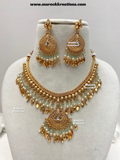 Feraz Premium Quality Gold Plated peepal patti necklace set