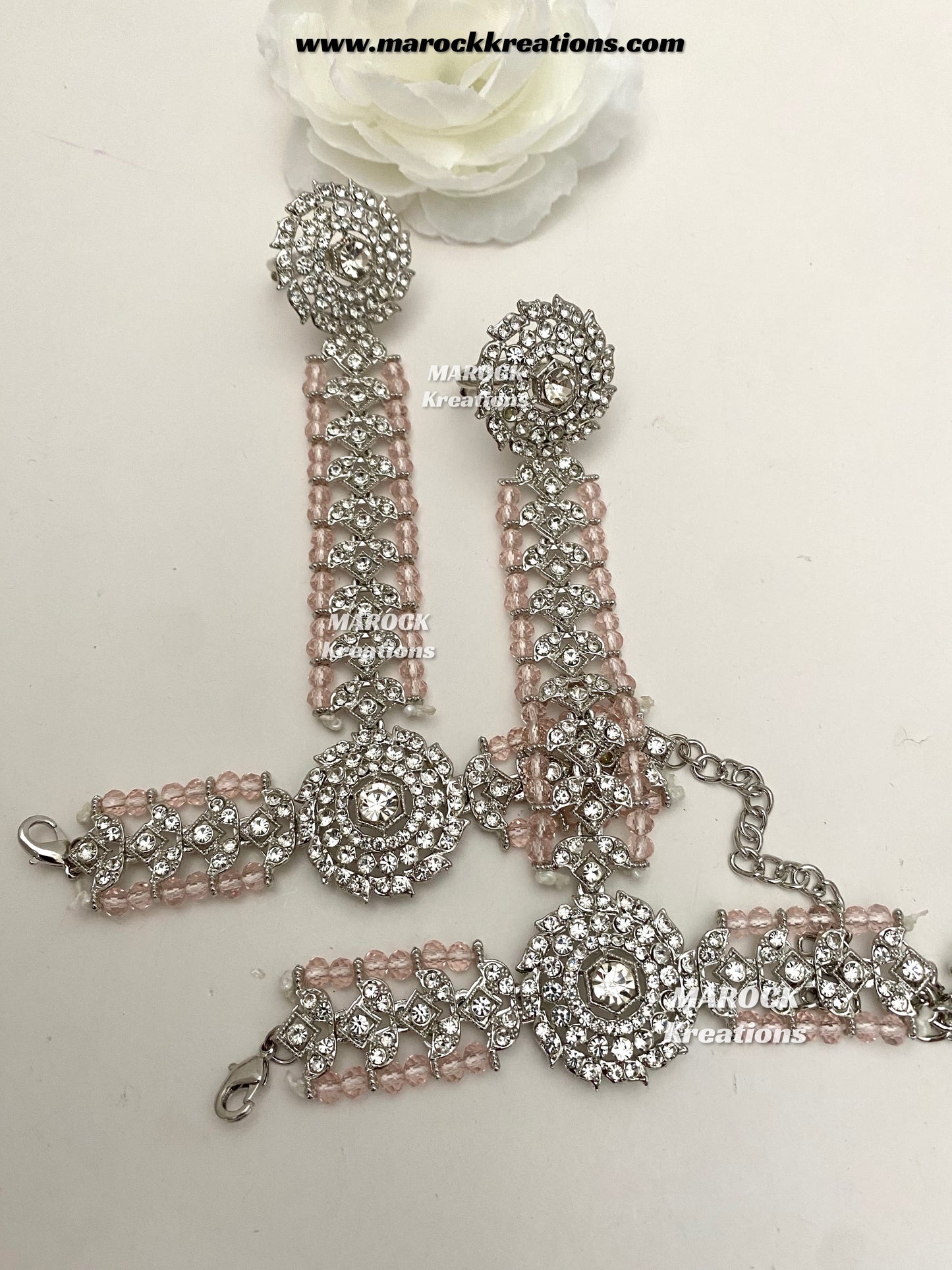 Zohra Premium Quality Pakistani Silver Pink Bridal set/bridal jewelry