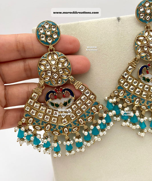 Premium Quality Kundan Meenakari Statement Earrings