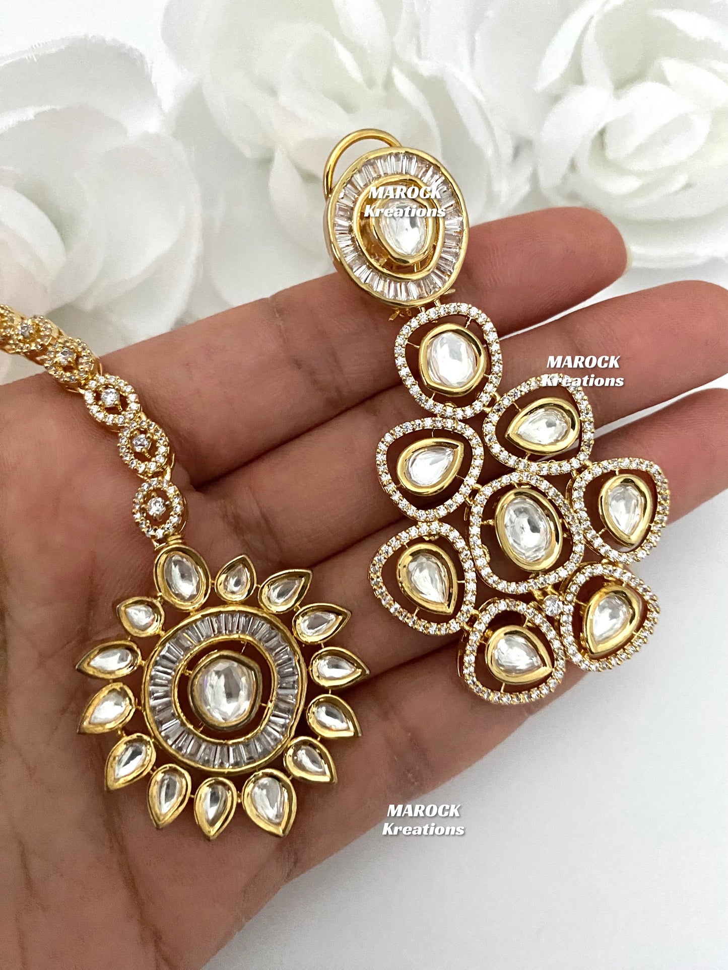 Tyani inspired Premium Quality Gold plated real kundan Necklace set