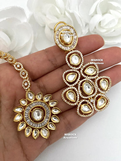 Tyani inspired Premium Quality Gold plated real kundan Necklace set