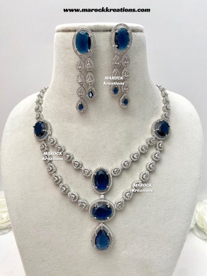 Zehra Silver American Diamond Double layer Necklace set