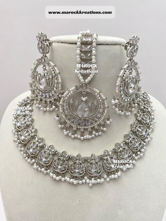 Silver Polki Necklace set