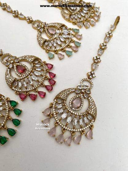 Antique Gold base American Diamond Tikka