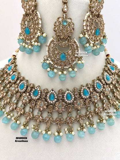 Sadhna Antique Gold Polki Necklace set