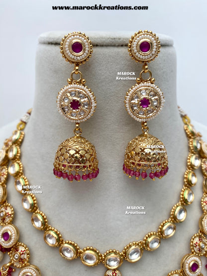 Premium Quality Gold Plated double layer Kundan Necklace set