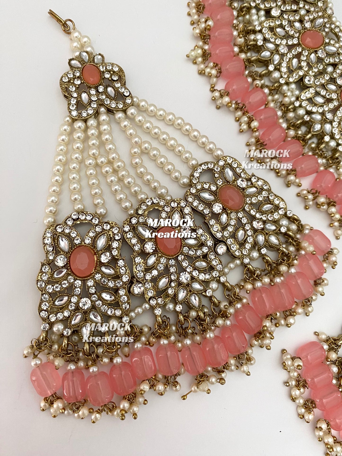 Antique Gold/Coral Pakistani choker and necklace combo set/Pakistani bridal set