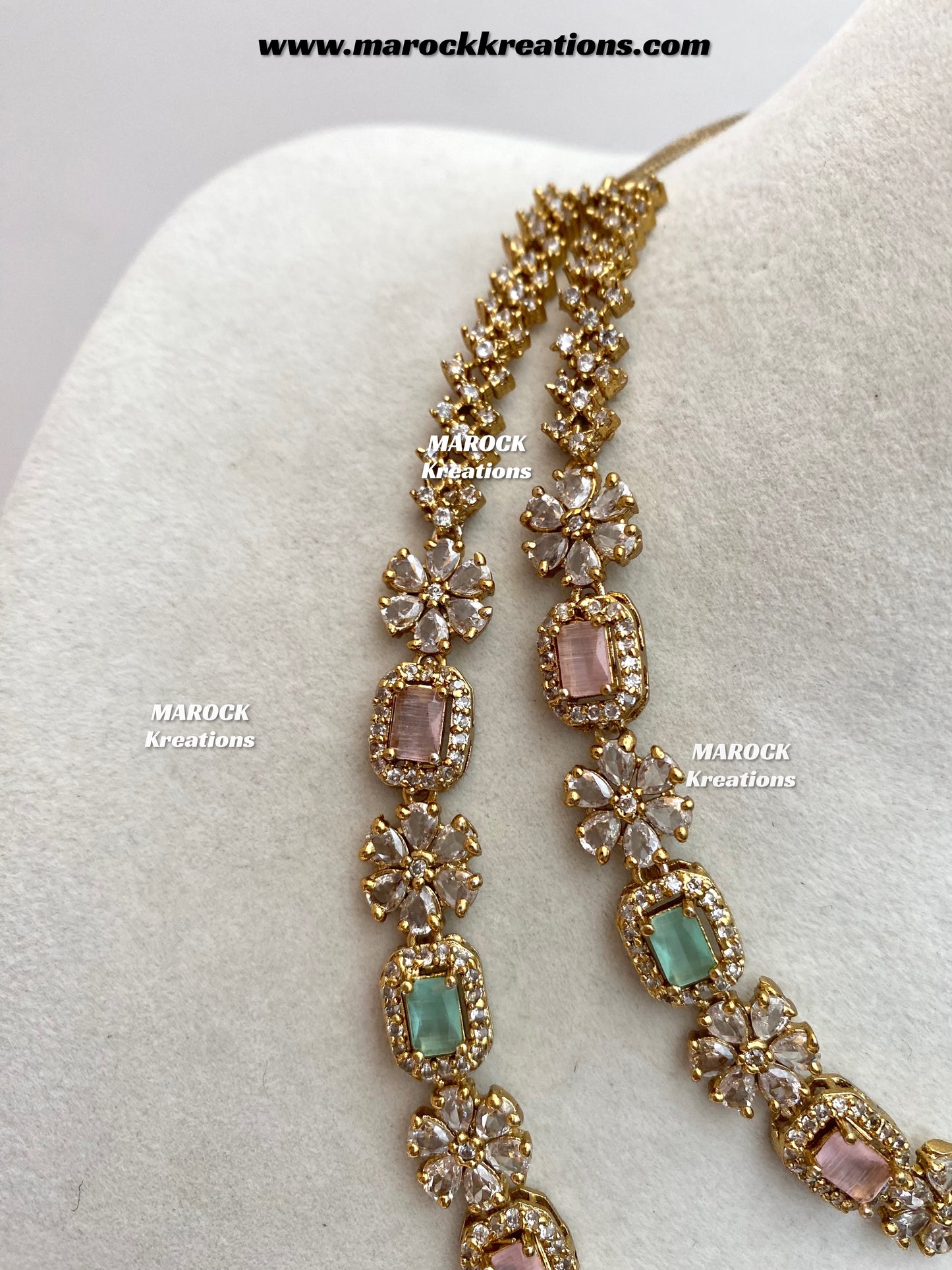 Sineka Antique Gold American Diamond double layer Statement Necklace set