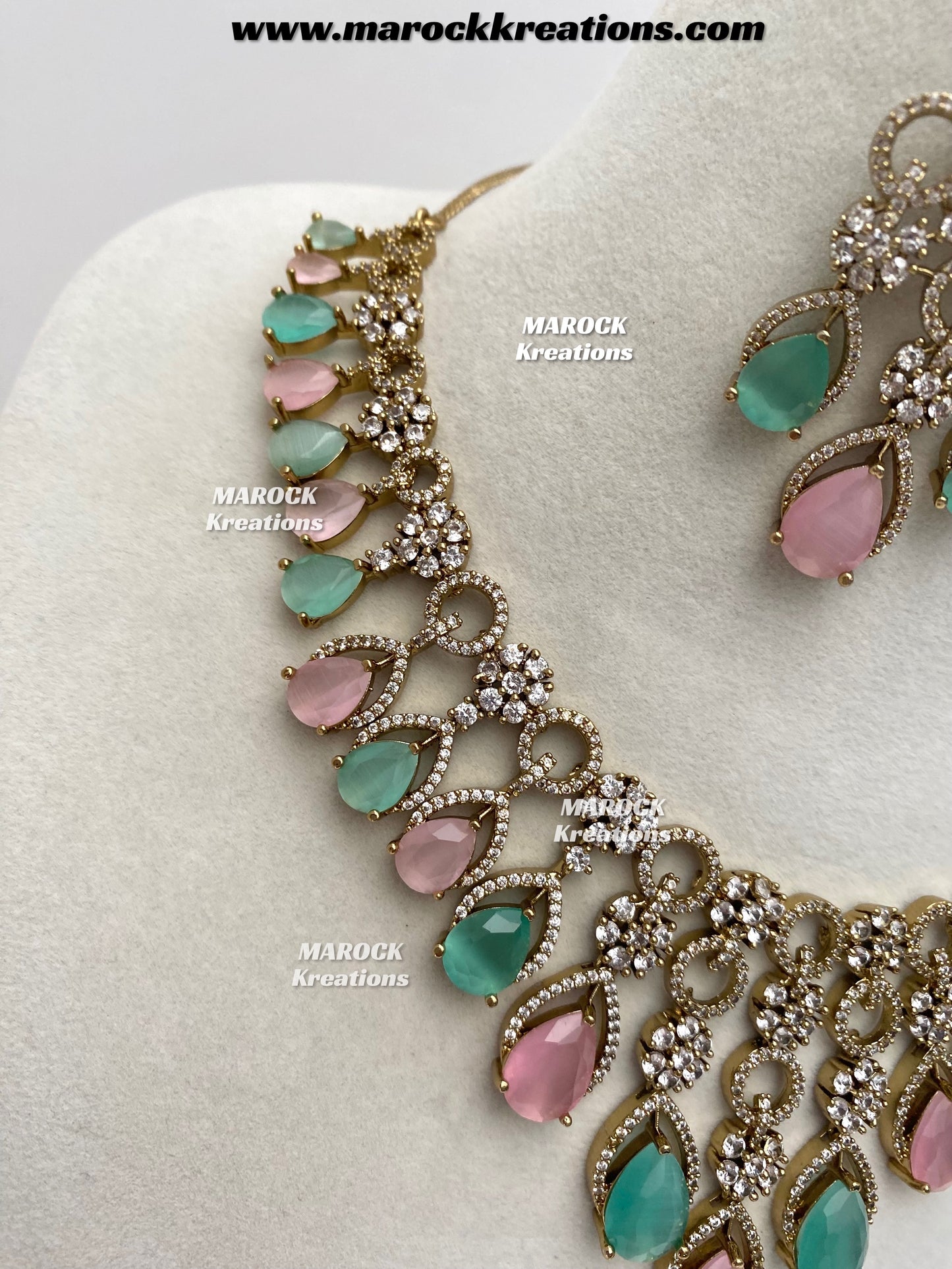 Anshika Antique Gold American Diamond Statement Necklace set