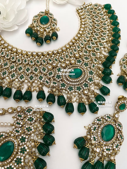 Antique Gold Pakistani Green Necklace set