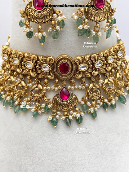 Sugandha Premium Quality Gold Plated Rajwadi choker set