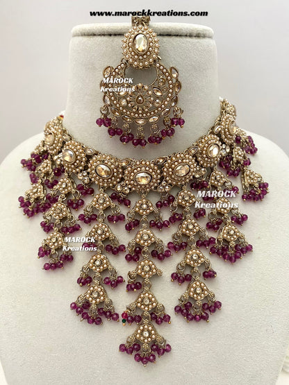 Shaya Antique Gold Polki waterfall Choker set